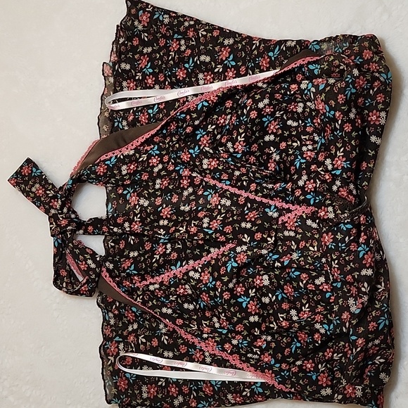 Candie's Y2K  Baby  Doll Floral Halter Top - Black and Pink Sz Meduim - Picture 14 of 16